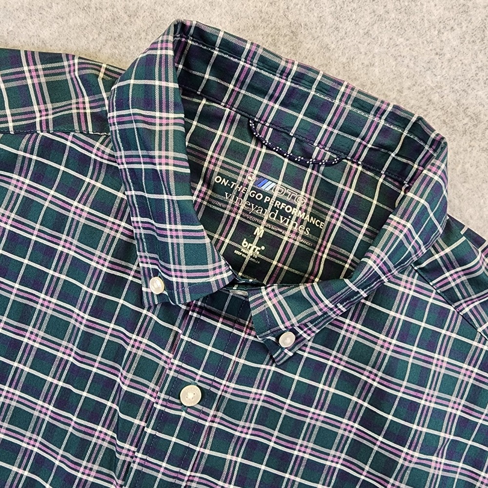 Vineyard Vines On-The-Go OTG Shirt Performance Mens M Long Sleeve Green Plaid‎